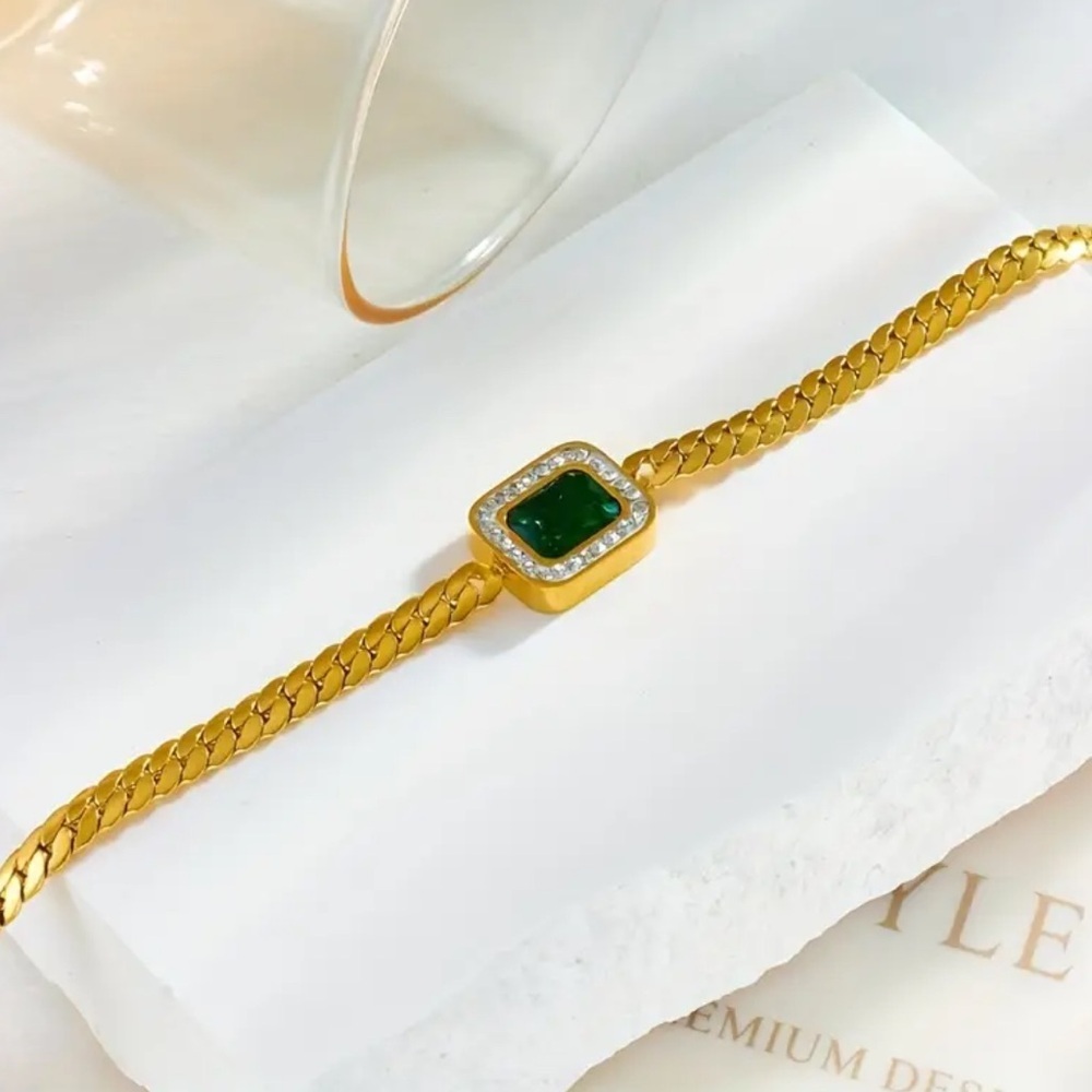 Simple Elegant Rhinestone Detail Blackish Green Rectangle Bracelet